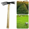 Mini Hoe and Cultivator with Wooden Handle Dual-purpose Hoe Garden Rake Tool
