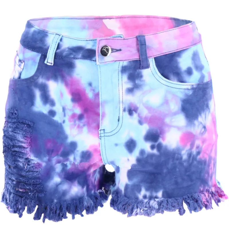 Tie-Dye Distressed Denim Shorts