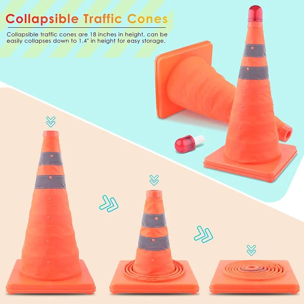 Foldable Traffic Reflective Safety Cone with LED Lights Car