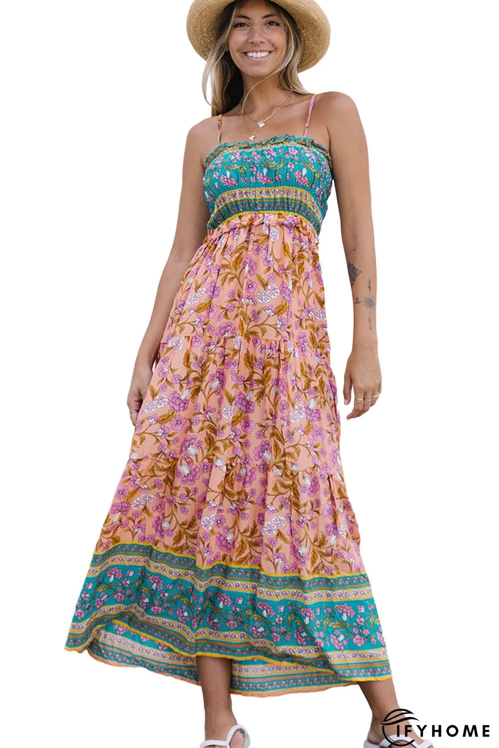 Floral Print Bodice Spaghetti Strap Maxi Dress | IFYHOME