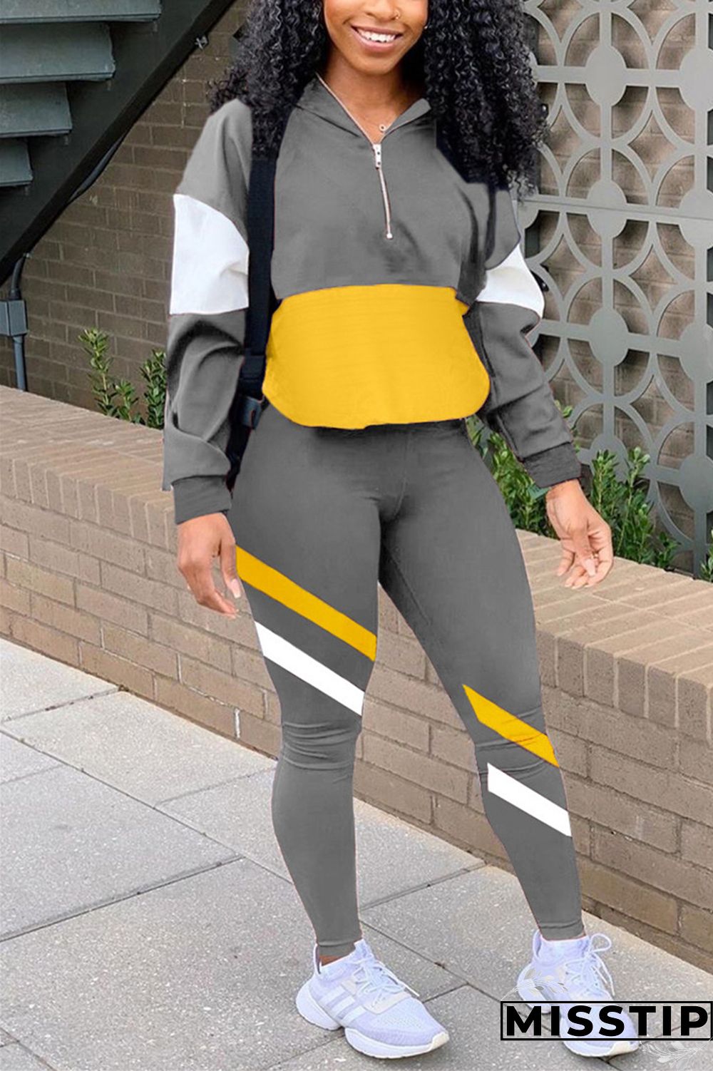 Orange Casual Sportswear Long Sleeve Zipper Collar Regular Sleeve Regular Patchwork Two Pieces