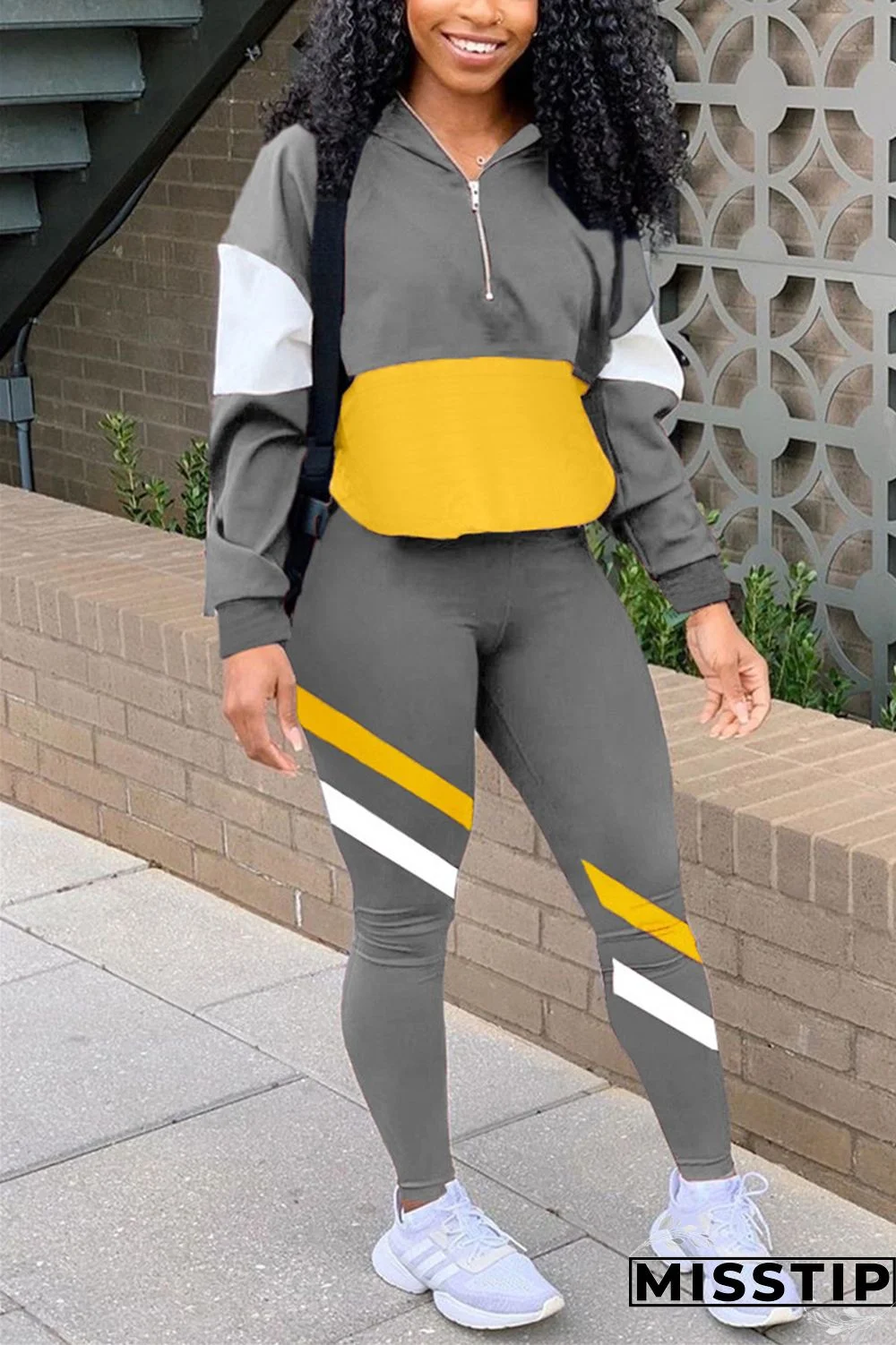 Gray Casual Sportswear Long Sleeve Zipper Collar Regular Sleeve Regular Patchwork Two Pieces