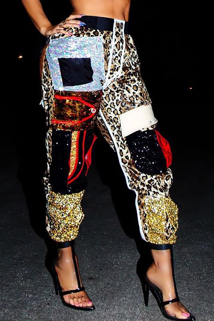 Xpluswear Plus Size Party Patchwork Leopard Pocket Design Pants [Pre-Order]