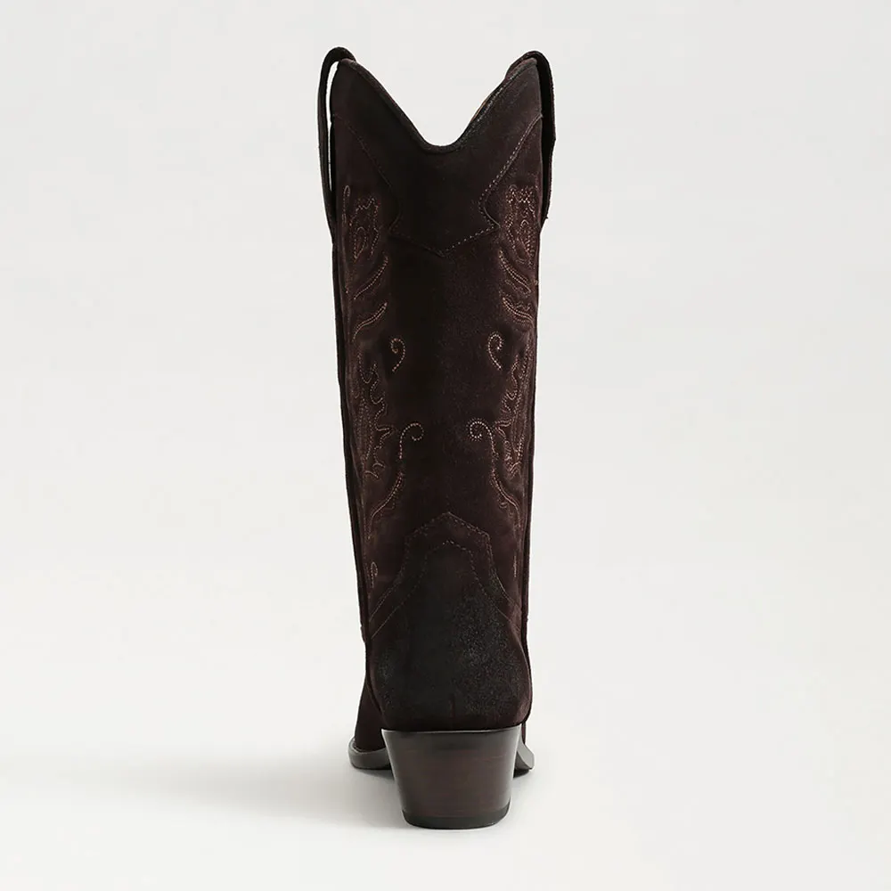 Faux Suede Mid Calf Embroidered Chocolate Brown Cowgirl Boots