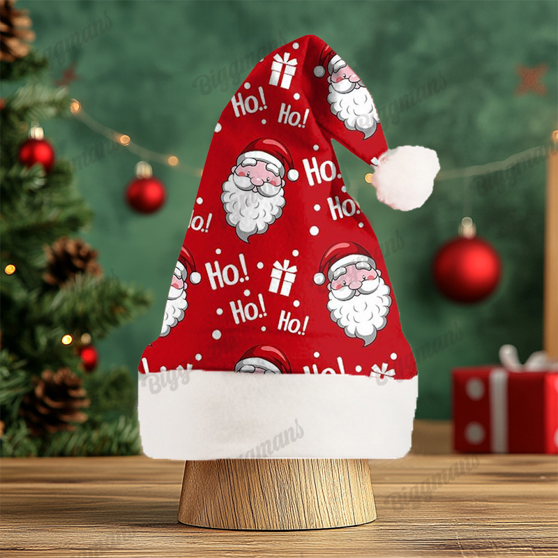 Christmas Fun Red Green Santa Cartoon Print Gift Plush Party Decorative Hat