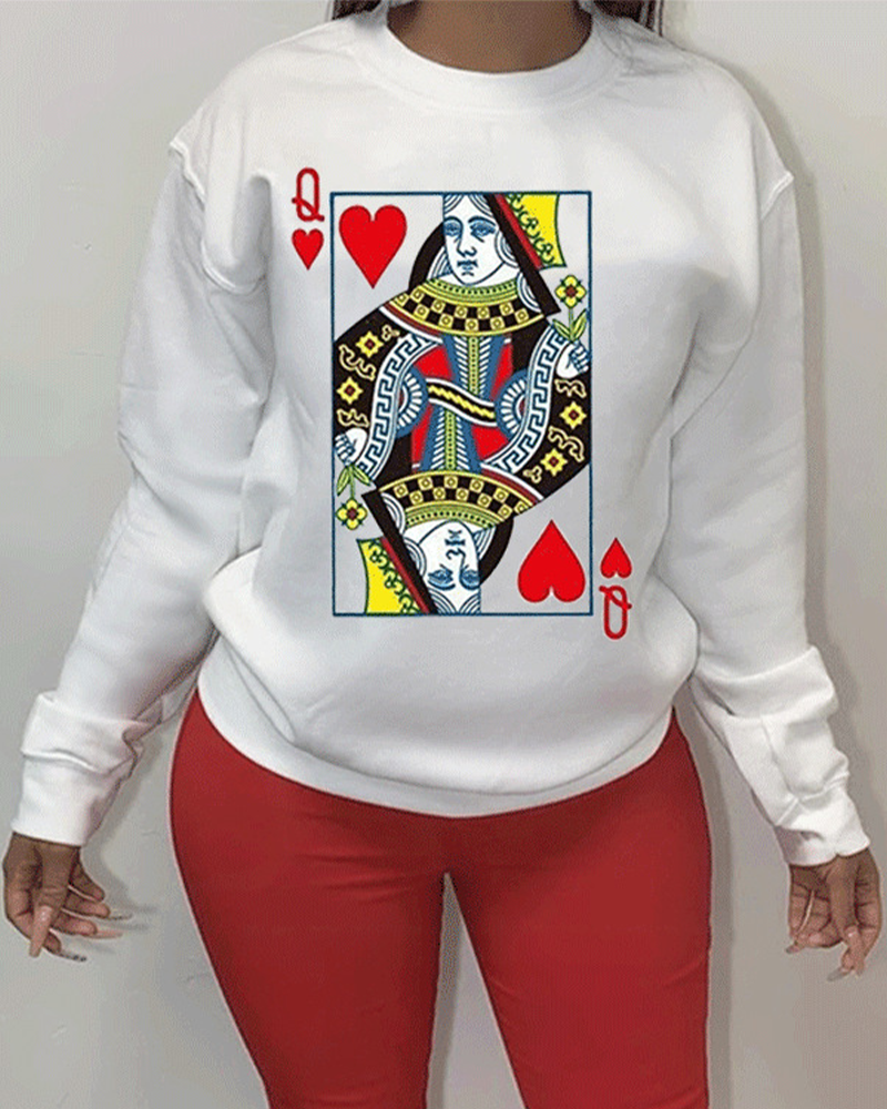 Playing Card Print Long Sleeve Sweatshirt