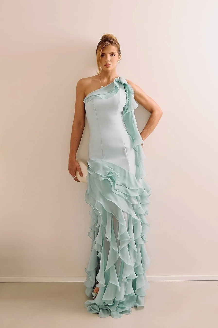 Daisda Sleeveless Strapless Split Prom Dress With Ruffles