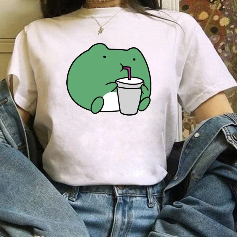 2021 Summer T-shirt Skateboard Woman Frog T shirt Harajuku Graphic Tee Y2k Top Aesthetic Clothes Vintage Fashion Shirt,Dropship