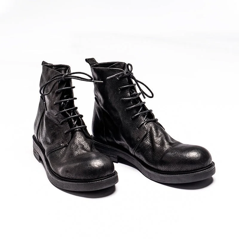 Horse Leather Oxford Boots For Women Sweet and Cool Ankle Boots in Black