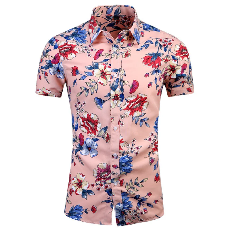 Men's Summer Beach Large Size Casual Shirt Lapel Short-sleeved Floral Shirt