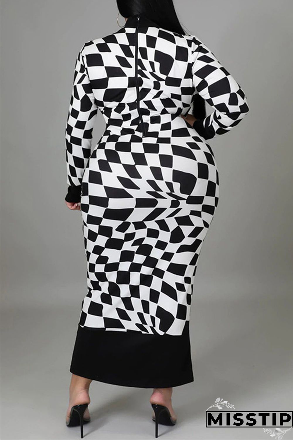 Yellow Casual Plaid Print Patchwork Half A Turtleneck Long Sleeve Plus Size Dresses