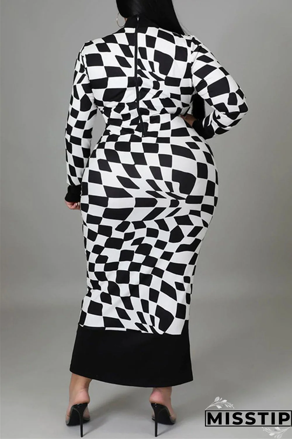 Yellow Casual Plaid Print Patchwork Half A Turtleneck Long Sleeve Plus Size Dresses