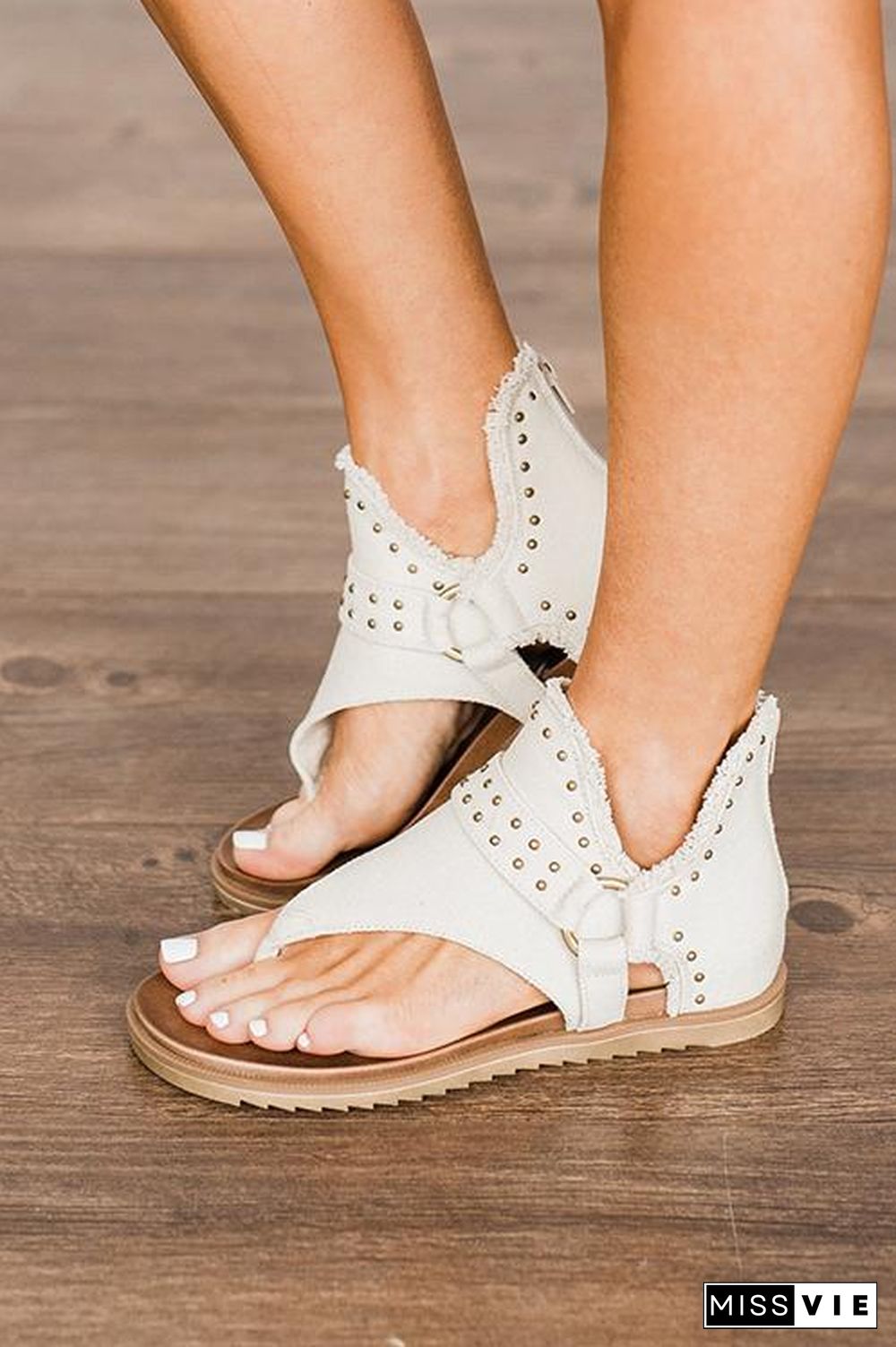 Buckle Flip-Flops Canvas Flat Heel Sandals