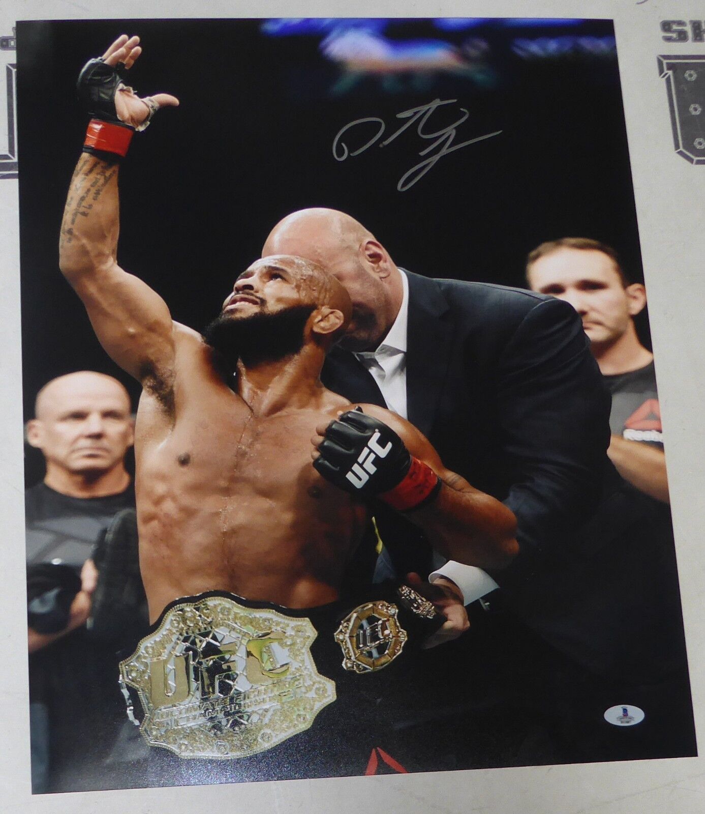 Demetrious Johnson Signed UFC 16x20 Photo Poster painting BAS Beckett COA Picture w/ Belt Auto 6