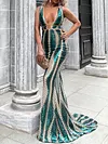 Shiny Mermaid Plunging Sleeveless Maxi Dresses