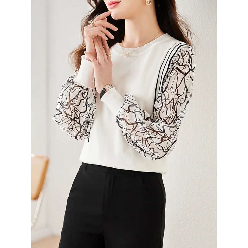 Toloer Toloer Shot Spring And Autumn New Design Sense Unique False Two Clothing Chiffon Stitching Sweater Female-Outfit Ideas