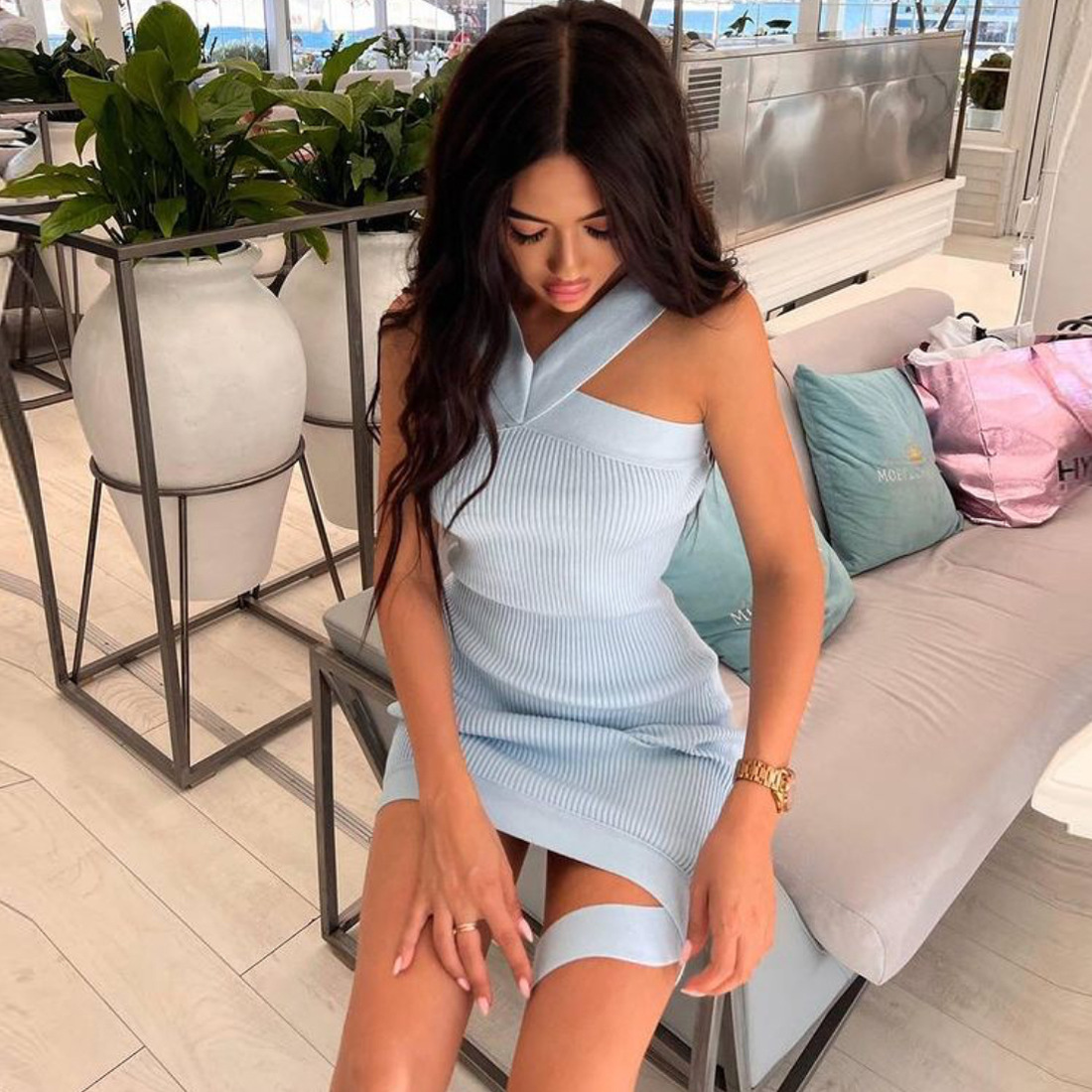 Ootddress Off Shoulder Knit Dress For Women Halter Bandage Knitted Slim Bodycon Dresses Knitwear Sundress Beach Party Mini Dress