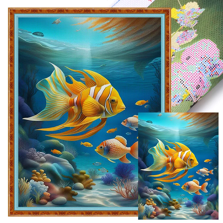 【Huacan Brand】Tropical Fish 11CT Stamped Cross Stitch 40*60CM