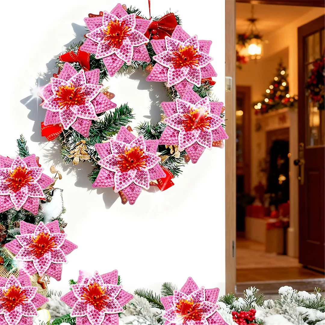 8Pcs 3D Pink Artificial Flowers DIY Desktop Diamond Art Kit for Adult Home Decor