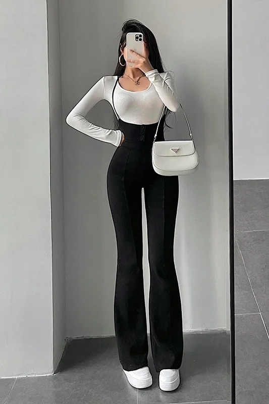 Dubeyi Fashion Bandage Halter Neck High Waist Slim Skinny Overalls Casual Flare Pants Women's Fashion Trousers Korean Women G9J9