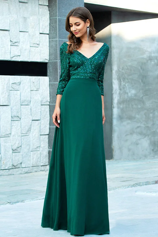 Bellasprom Sequins Prom Dress Long V-Neck Long Sleeve