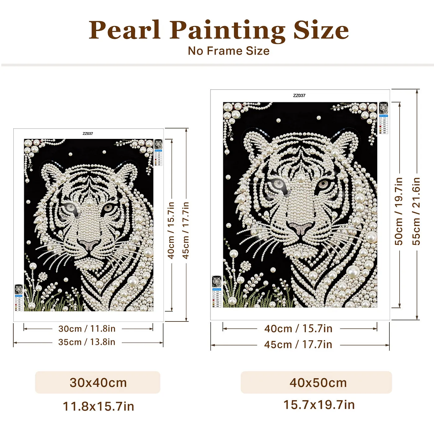 White Tiger Portrait on Black - Pearls Painting