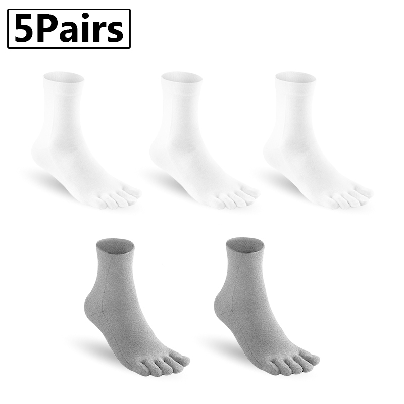 Midiset 10Pcs=5Pairs Comfortable Five Fingers Socks Men Cotton Tabi Toe Socks Crew Breathable Sports Running Sock Black White Long Socks