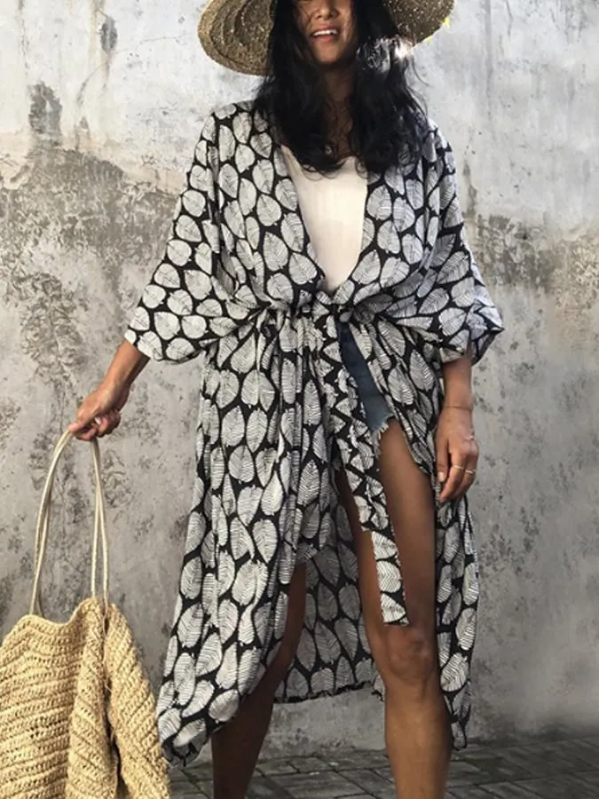 Women's Casual Leaf Printed Cotton Beach Blouse