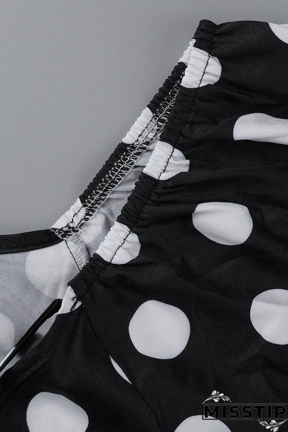 Black Casual Dot Print Patchwork Backless O Neck Long Sleeve Plus Size Dresses (Without Belt)