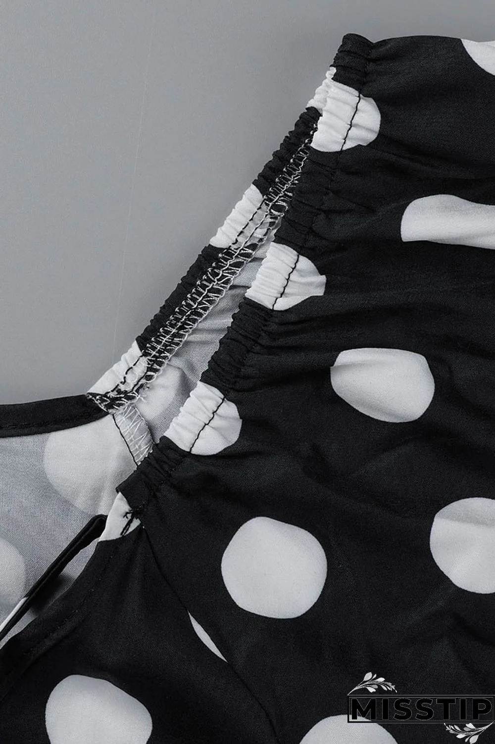 Black Casual Dot Print Patchwork Backless O Neck Long Sleeve Plus Size Dresses (Without Belt)