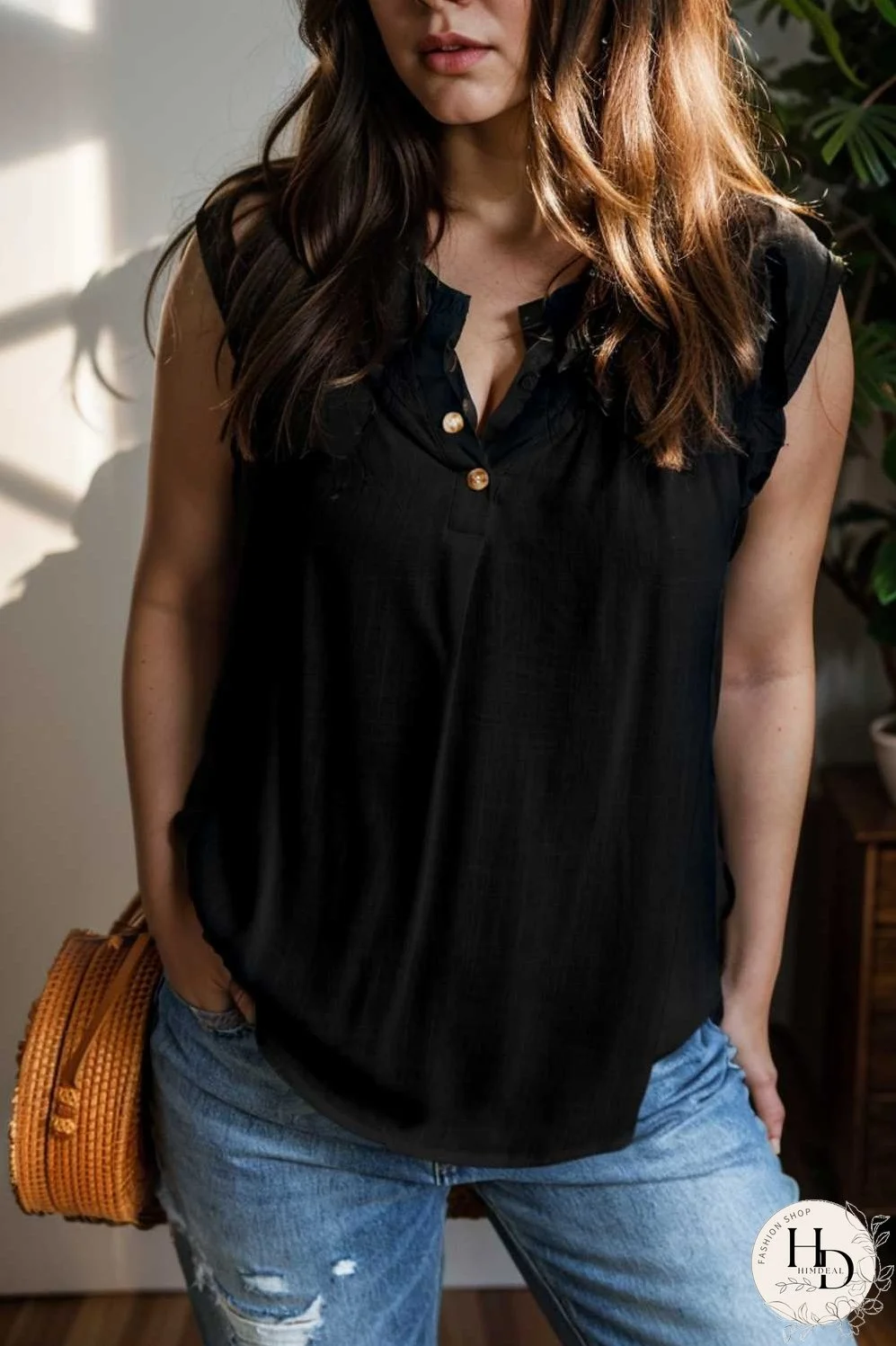 temperament commuter ruffle stitching v neck pullover sleeveless vest