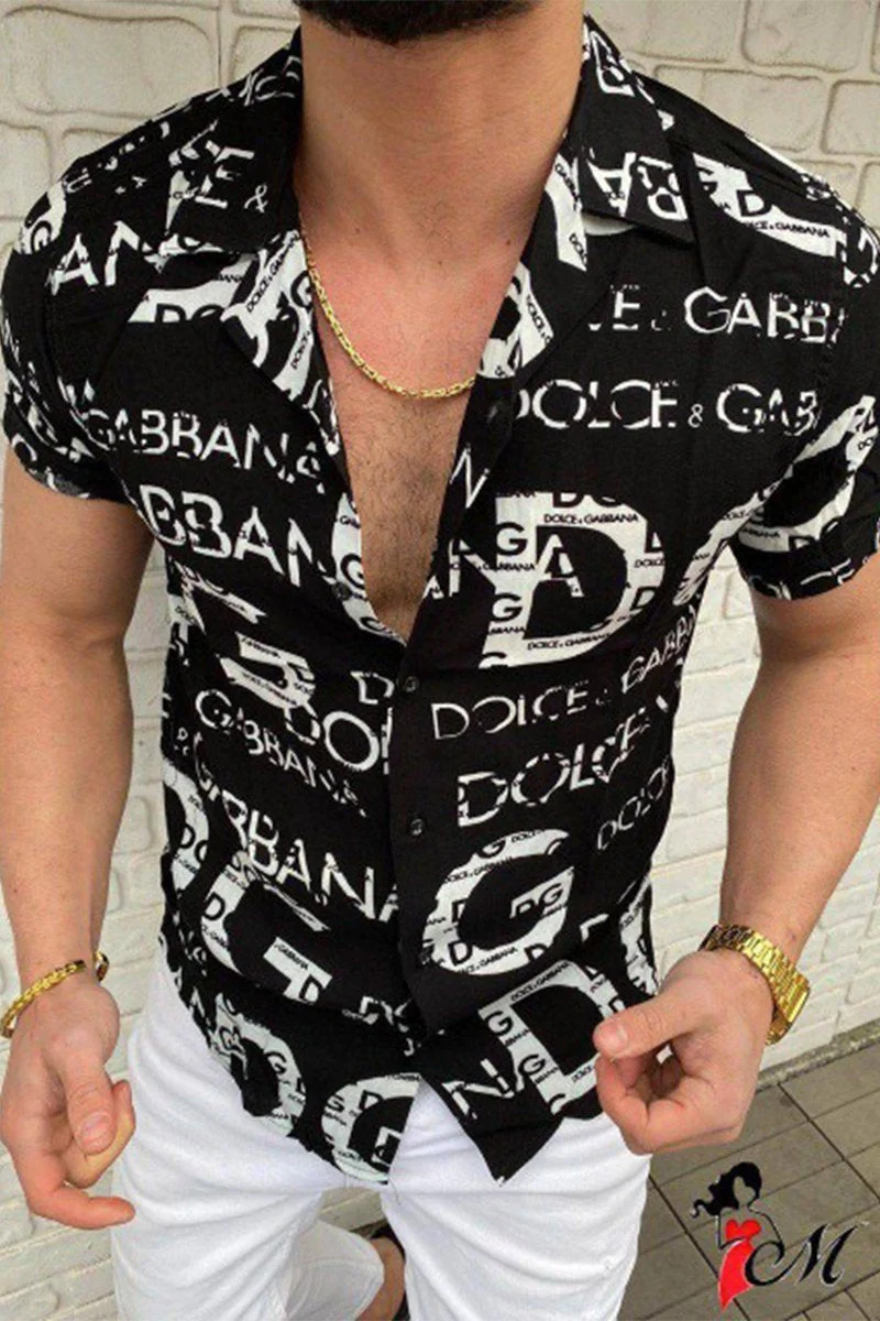 men's casual letter printed shirt
