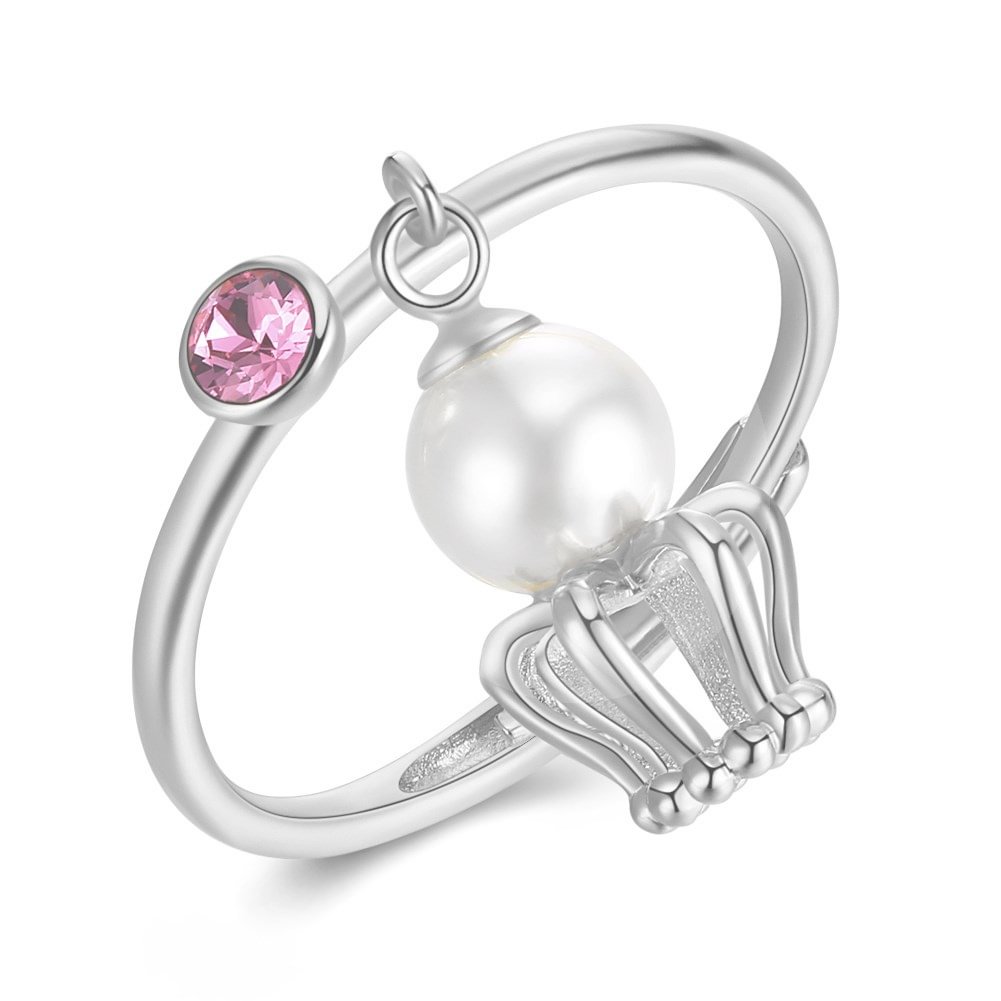 Sterling Ring Silver Gold Plated Crown Pearl Adjustable Ring