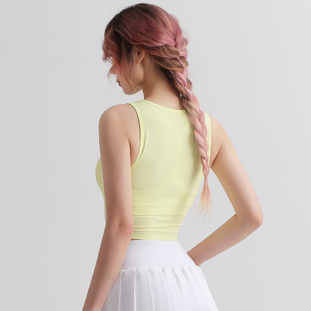 Buy Fluorescent Orange women v neck moisture wicking cool feeling nylon slim fitting everyday sports running yoga crop top of high quality on Hergymclothing