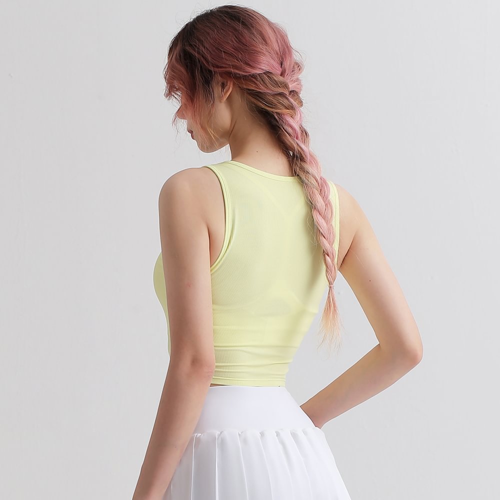 Buy Fluorescent Orange women v neck moisture wicking cool feeling nylon slim fitting everyday sports running yoga crop top of high quality on Hergymclothing