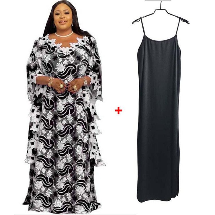 African Americans fashion QFY Guipure Lace Dresses For Women New African Ankara Dashiki Embroidery Maxi Robe Wedding Party Kaftan Abaya Plus Size Boubou Ankara Style QueenFunky