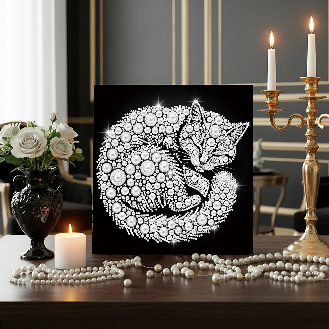 Cat - DIY Pearl Diamond Art Kit With Frame 25*25cm