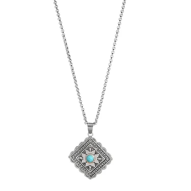 Vintage Boho Turquoises Necklace Ethnic West Style Rhombus Pendant Necklace-Annaletters