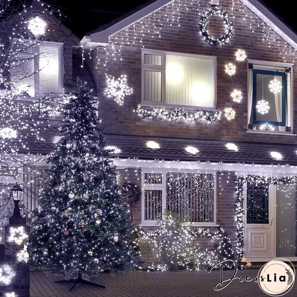 5M Christmas LED Curtain Icicle String Lights Droop 0.4-0.6m AC 110V/220V Garden Street Outdoor Decorative Holiday Light