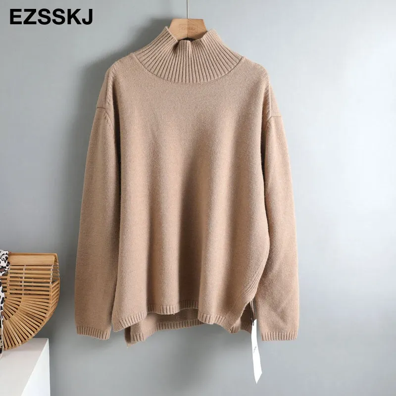 Autumn Winter basic oversize thick Sweater pullovers Women 2021 loose cashmere  turtleneck Sweater Pullover female Long Sleeve