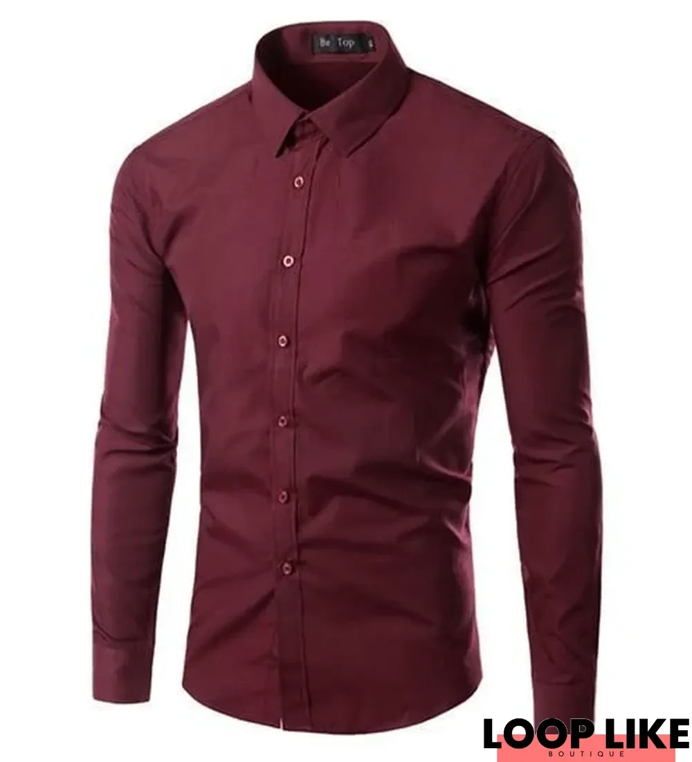 Men Fashion Long Sleeve Solid Color Shirt