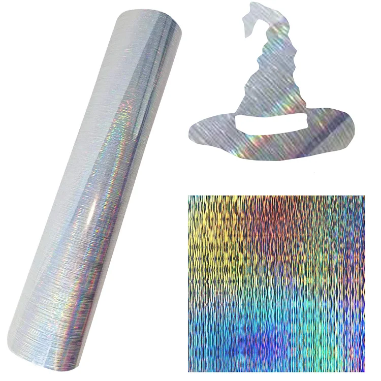 Brushed Laser Symphony Self Adhesive holographic Permanent Vinyl Colorful Design Lettering Film Cup Glass Sticker Xmas Card
