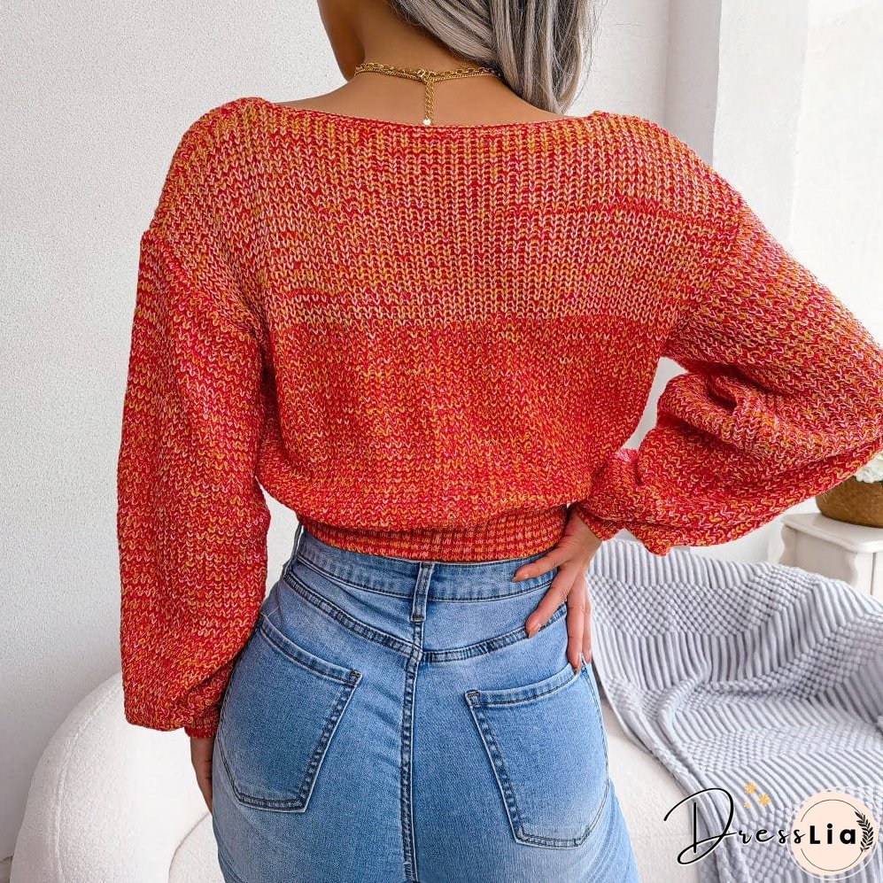 Heathered Surplice Cropped Sweater