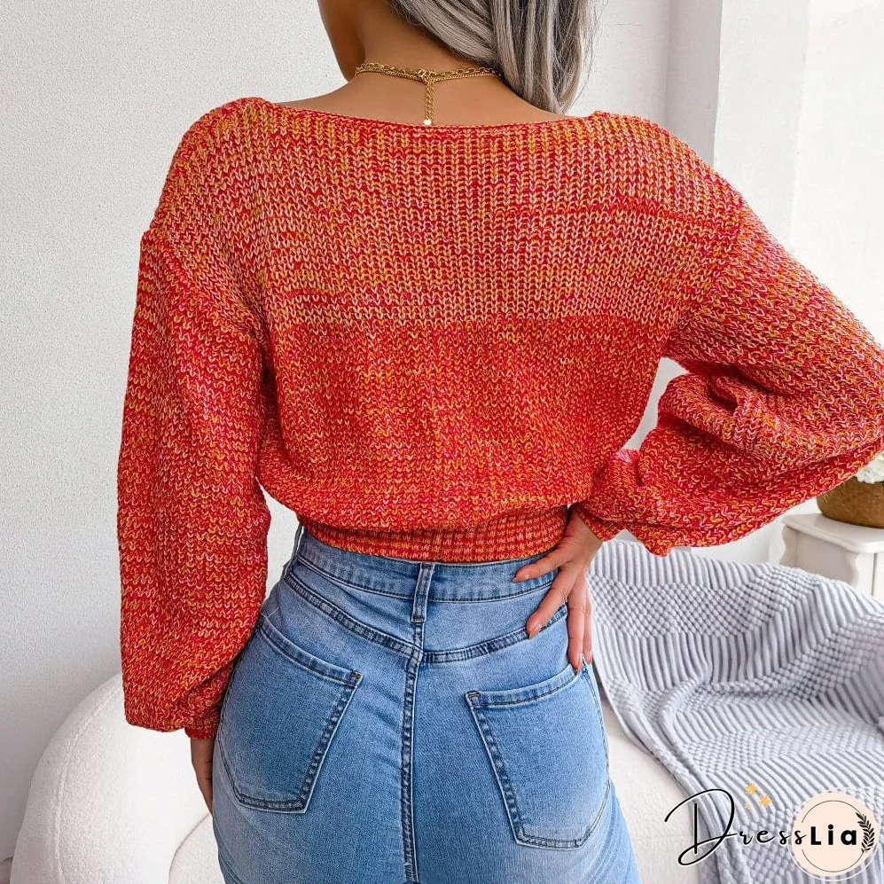 Heathered Surplice Cropped Sweater