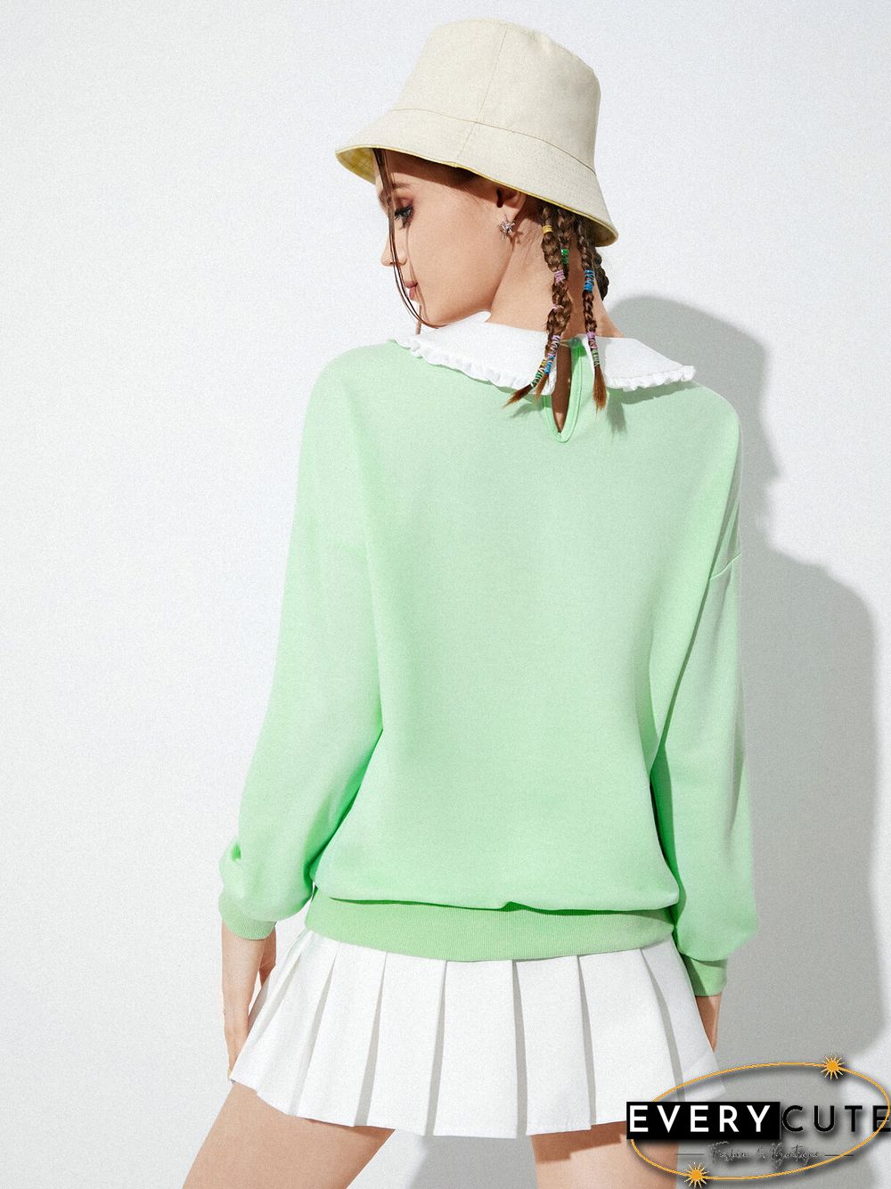 Solid Color Fungus Doll Collar Long Sleeve Casual Sweatshirt