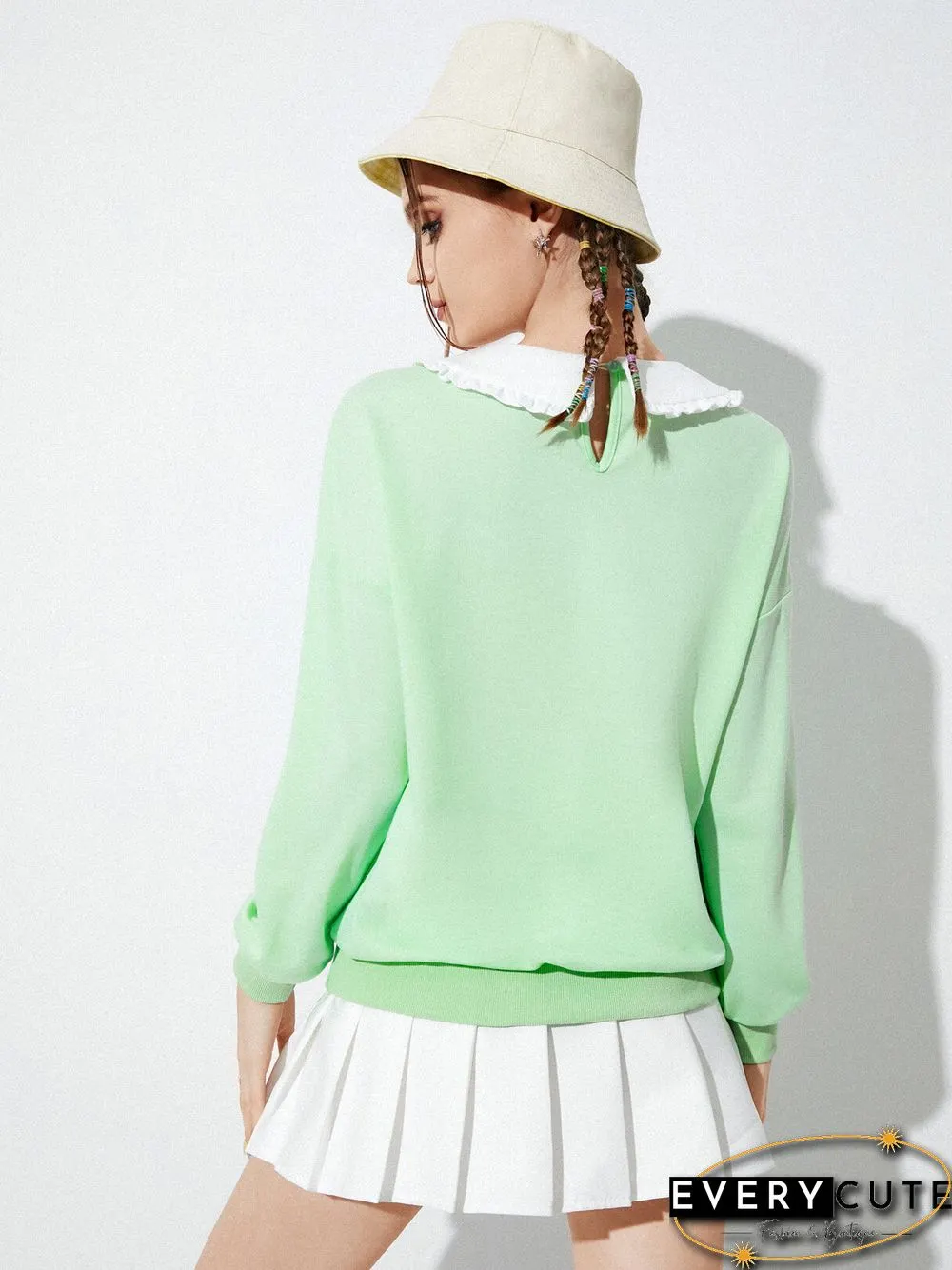 Solid Color Fungus Doll Collar Long Sleeve Casual Sweatshirt