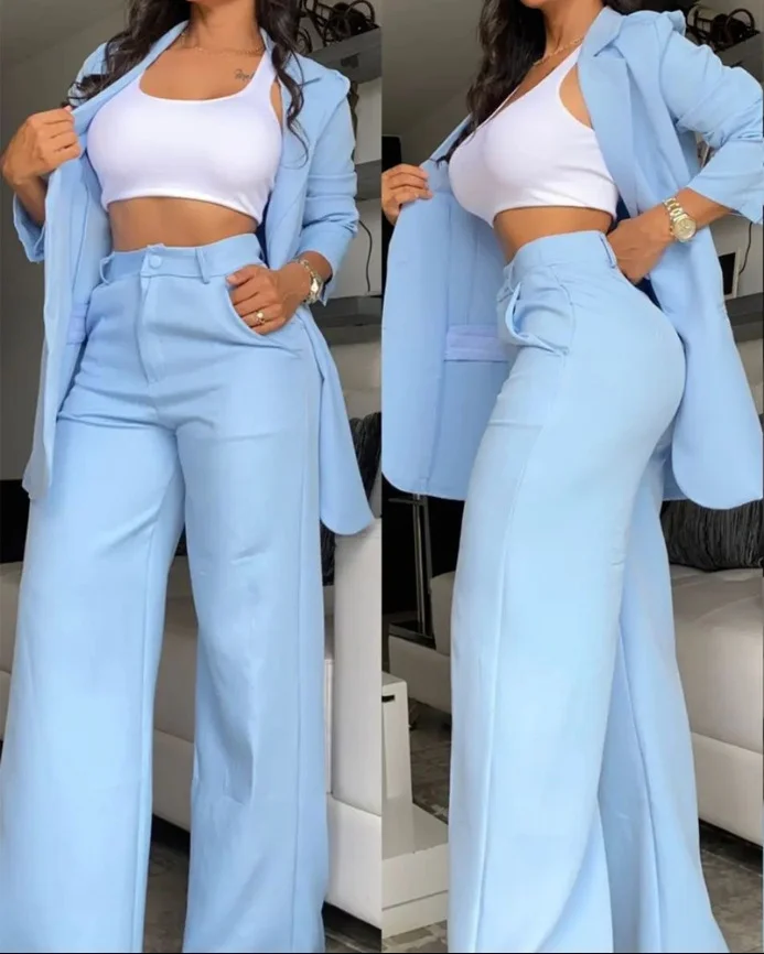 Pure Color Split Sleeve Lapel Suit Straight-leg Pants Suit 