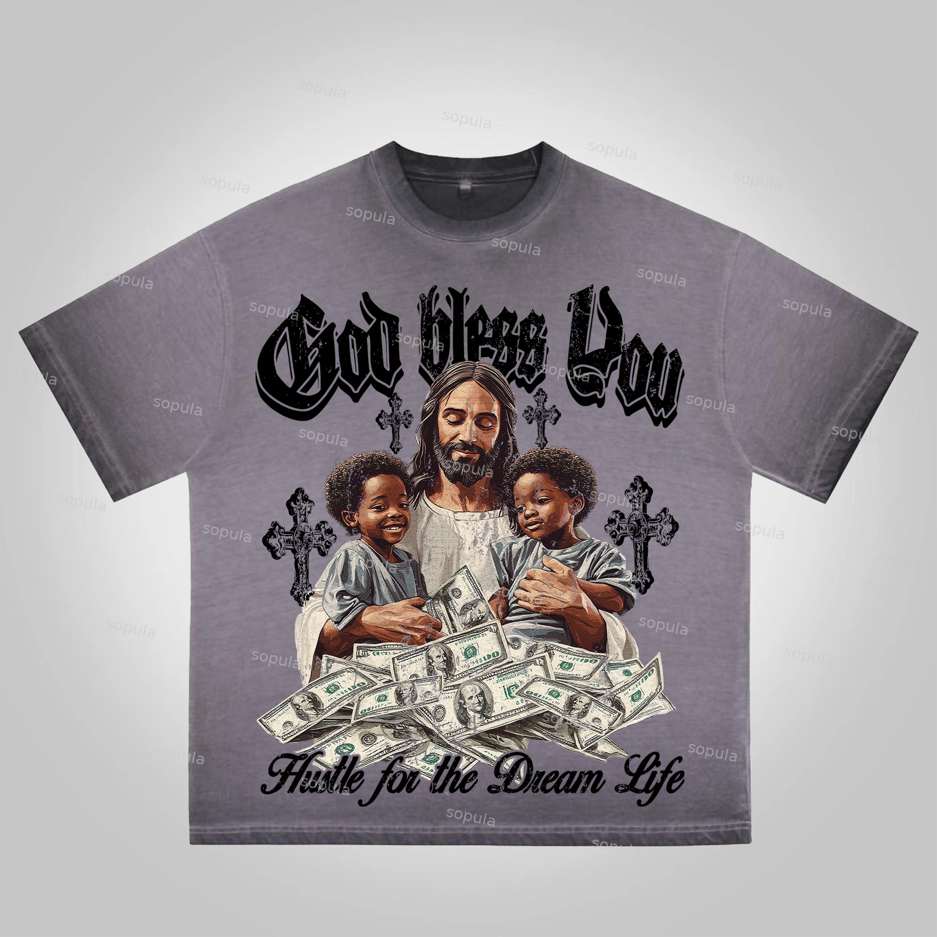 Vintage Jesus Hugs Children Graphic Washed T-Shirt - SOPULA
