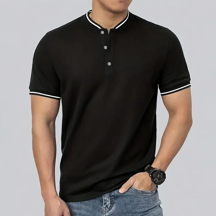 Men's Colorblock Henley Collar Short Sleeve T-shirt
