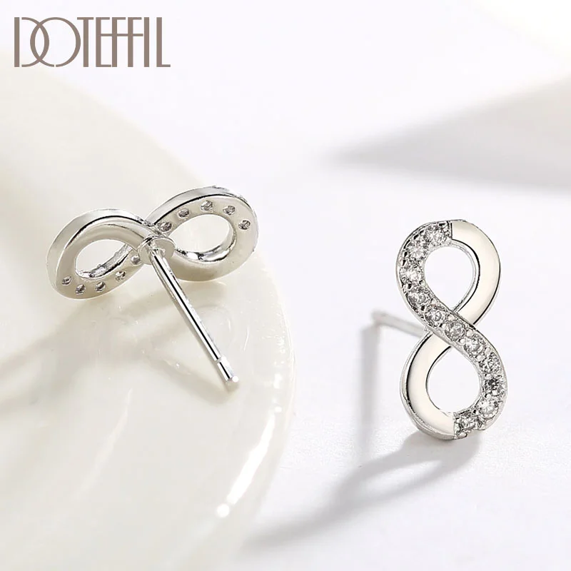 DOTEFFIL 925 Sterling Silver 18K Gold Figure 8 AAA Zircon Earrings for Women Jewelry